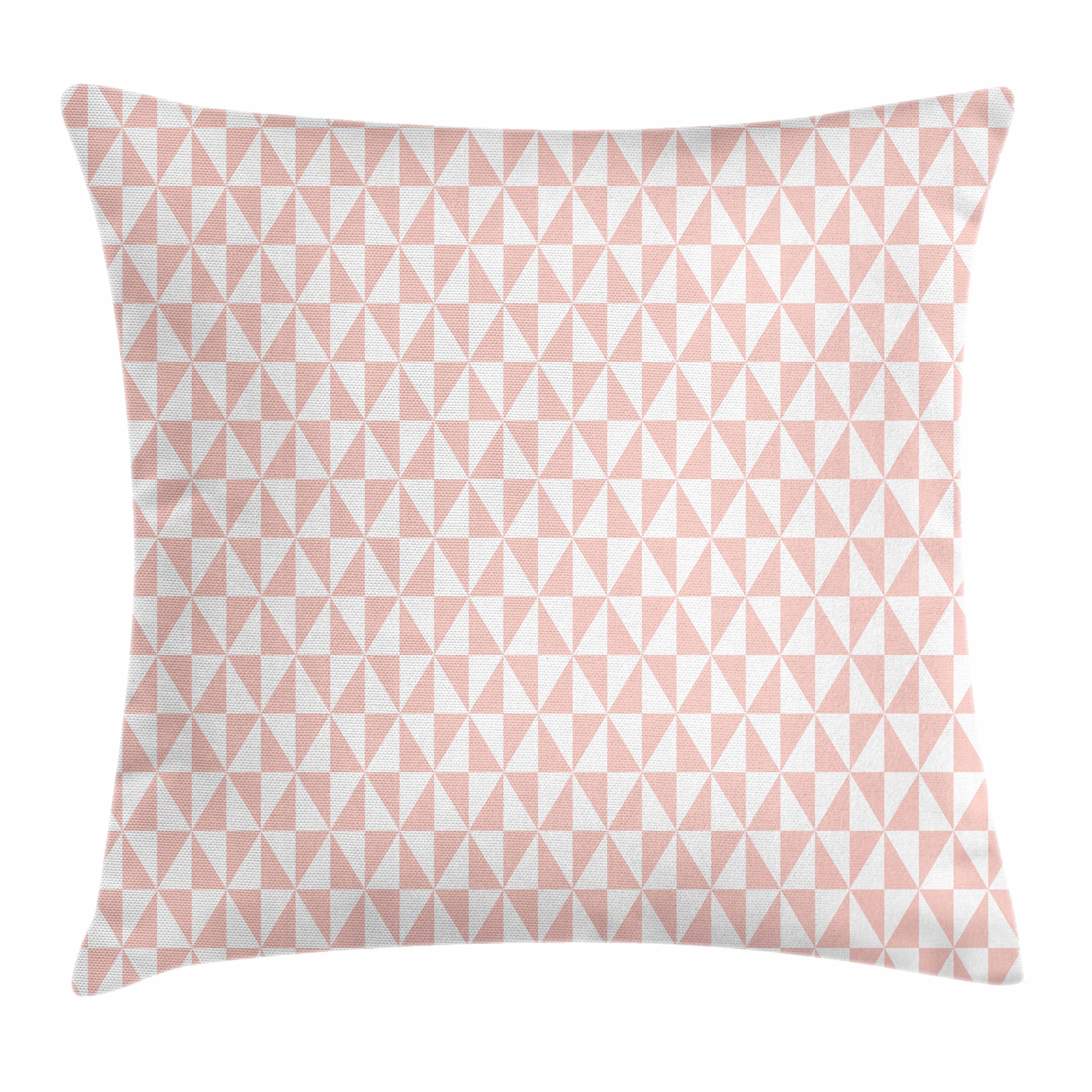 Pale Pink Throw Pillow Cushion Cover, Bicolor Triangles Pattern in Pastel Colors and Geometrical Design Mosaic Grid, Decorative Square Accent Pillow
